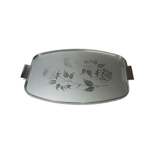 Silhouette Silver Tone Tray with Roses, Mid Century Silhouette Tray, Silver Tone - Picture 6 of 7
